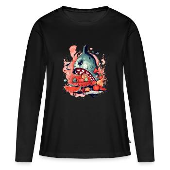 Ako le monstre des fruits - T-shirt manches longues Premium bio Femme - noir - Devant - Julia (174cm)