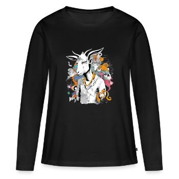 Moko the goat man - Women's Premium Organic Long Sleeve Shirt - black - Front - Julia (174cm)