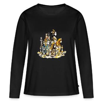 Déesses échiquéenne - T-shirt manches longues Premium bio Femme - noir - Devant - Julia (174cm)