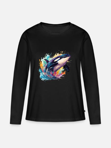 der bunte Orca-Wahl - Frauen Premium Bio Langarmshirt - Schwarz
