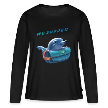 Süßer Delfin schaut aus einer Bauchtasche - Frauen Premium Bio Langarmshirt - Schwarz - Vorne - Julia (174cm)