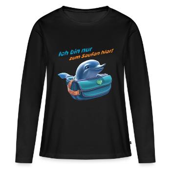 Betrunkener Delfin in mit lustiger Aufschrift - Frauen Premium Bio Langarmshirt - Schwarz - Vorne - Julia (174cm)