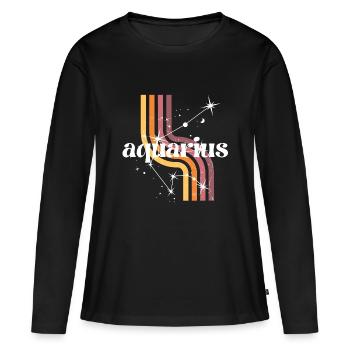 Aquarius horoscope rétro - T-shirt manches longues Premium bio Femme - noir - Devant - Julia (174cm)