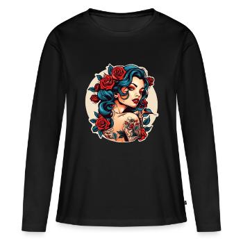 Pin-up Fille - T-shirt manches longues Premium bio Femme - noir - Devant - Julia (174cm)
