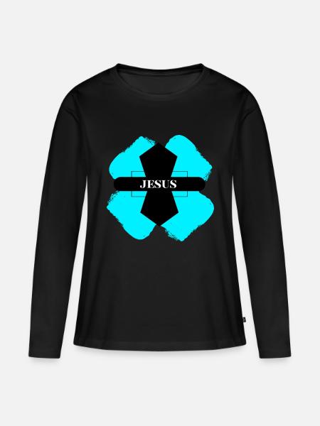 Jesus cross türkis - Frauen Premium Bio Langarmshirt - Schwarz
