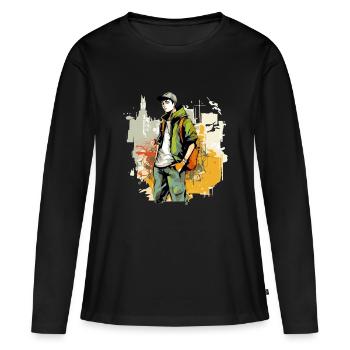 Urban Marco - T-shirt manches longues Premium bio Femme - noir - Devant - Julia (174cm)