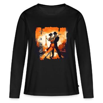 Der Tango wird oft bei Milongas getanzt - Frauen Premium Bio Langarmshirt - Schwarz - Vorne - Julia (174cm)