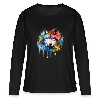 loup , loup gris aquarelle - T-shirt manches longues Premium bio Femme - noir - Devant - Julia (174cm)