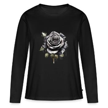 Rose à l’aquarelle - T-shirt manches longues Premium bio Femme - noir - Devant - Julia (174cm)
