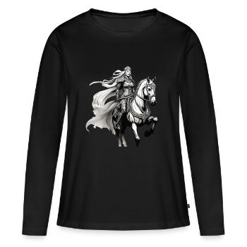 Stolze Walküre Brunhilde reitet auf einem Pferd - Frauen Premium Bio Langarmshirt - Schwarz - Vorne - Julia (174cm)