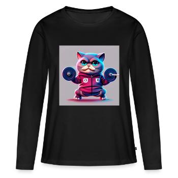 niedlich lustig katze illustration heben gewicht training - Frauen Premium Bio Langarmshirt - Schwarz - Vorne - Julia (174cm)