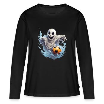 Fantôme à la recherche de buts: le tee de l’attaquant spectral! - T-shirt manches longues Premium bio Femme - noir - Devant - Julia (174cm)