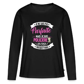Cadeau pour la policière parfaite - T-shirt manches longues Premium bio Femme - noir - Devant - Julia (174cm)