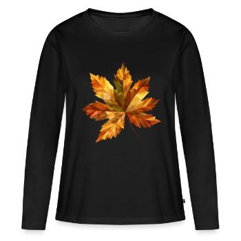 Polygon-Herbstzauber: Kastanie & Laub im Detail - Frauen Premium Bio Langarmshirt - Schwarz - Vorne - Julia (174cm)
