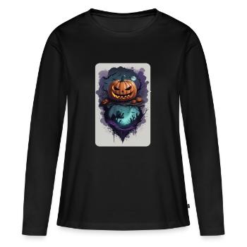 Kürbis Angst gruselig grausam dunkel - Frauen Premium Bio Langarmshirt - Schwarz - Vorne - Julia (174cm)