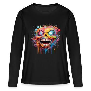 verrückterTotenkopf - Frauen Premium Bio Langarmshirt - Schwarz - Vorne - Julia (174cm)