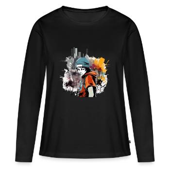 Urban Théo - T-shirt manches longues Premium bio Femme - noir - Devant - Julia (174cm)