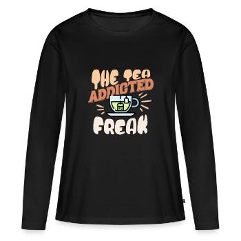Accro au thé - T-shirt manches longues Premium bio Femme - noir - Devant - Julia (174cm)
