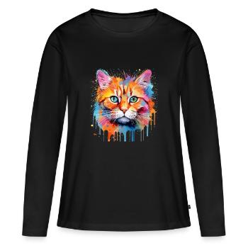 Ingwer Katze - Frauen Premium Bio Langarmshirt - Schwarz - Vorne - Julia (174cm)