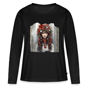Père Noël réveillon de Noël messe de minuit arbres de Noël cadeaux - T-shirt manches longues Premium bio Femme - noir - Devant - Julia (174cm)