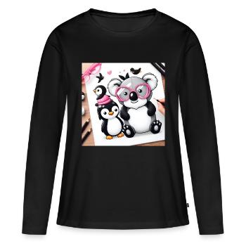 Koala et pingouin - T-shirt manches longues Premium bio Femme - noir - Devant - Julia (174cm)