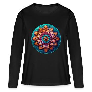 Relaxation de la fleur de mandala - T-shirt manches longues Premium bio Femme - noir - Devant - Julia (174cm)