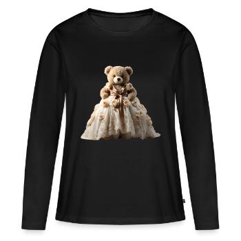 Ours en peluche en robe de mariée - T-shirt manches longues Premium bio Femme - noir - Devant - Julia (174cm)
