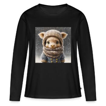 Animal d’hiver mignon avec des vêtements dans la neige - T-shirt manches longues Premium bio Femme - noir - Devant - Julia (174cm)