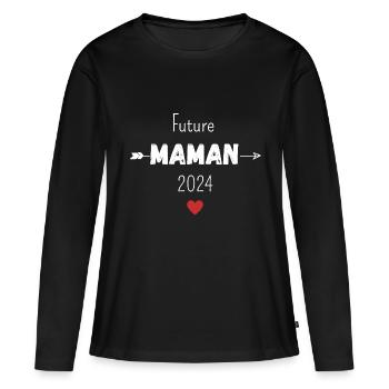 Future maman 2024 - T-shirt manches longues Premium bio Femme - noir - Devant - Julia (174cm)
