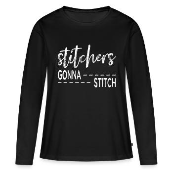 Sticker gehen zum Stitchen - Weihnachts- und Geburtstagsgeschenk - Frauen Premium Bio Langarmshirt - Schwarz - Vorne - Julia (174cm)
