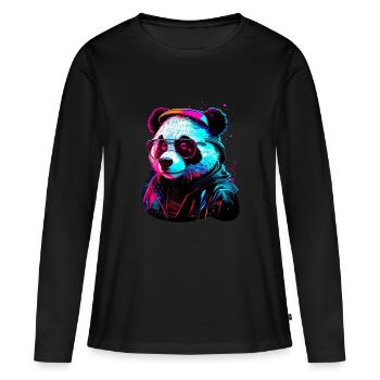 Panda hipster - T-shirt manches longues Premium bio Femme - noir - Devant - Julia (174cm)
