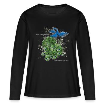 vogel pfau art deco simpel spruch lustig funken - Frauen Premium Bio Langarmshirt - Schwarz - Vorne - Julia (174cm)