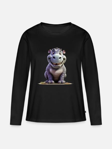 Lustiges Nilpferd - Frauen Premium Bio Langarmshirt - Schwarz