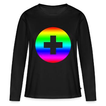 Runder Regenbogen plus Kreuz - Frauen Premium Bio Langarmshirt - Schwarz - Vorne - Julia (174cm)