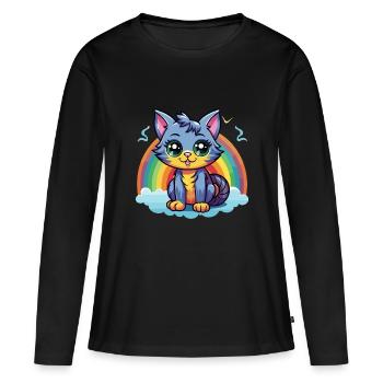 Lebendiges Regenbogenkätzchen-Kunstwerk - Frauen Premium Bio Langarmshirt - Schwarz - Vorne - Julia (174cm)