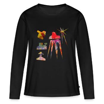 Véhicules spatiaux abstraits - T-shirt manches longues Premium bio Femme - noir - Devant - Julia (174cm)
