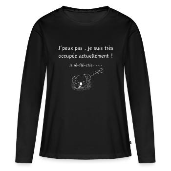 Je peux pas je réfléchis -citation humour - T-shirt manches longues Premium bio Femme - noir - Devant - Julia (174cm)