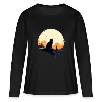 Chat solitaire - T-shirt manches longues Premium bio Femme - noir - Devant - Julia (174cm)