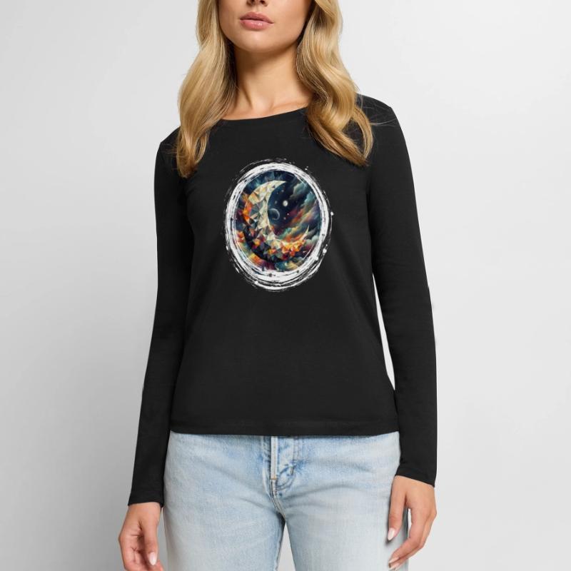 Moon Vector Triangles Space Nebula Women's Premium Organic Long Sleeve Shirt