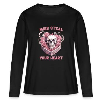 Miss Steal your Heart Saint Valentin squelette coeur - T-shirt manches longues Premium bio Femme - noir - Devant - Julia (174cm)