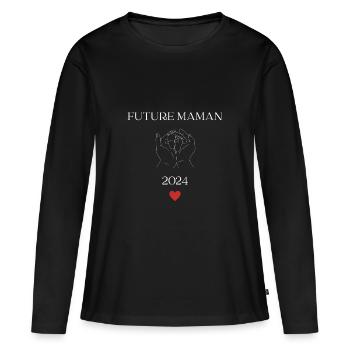 Future maman 2024 - T-shirt manches longues Premium bio Femme - noir - Devant - Julia (174cm)