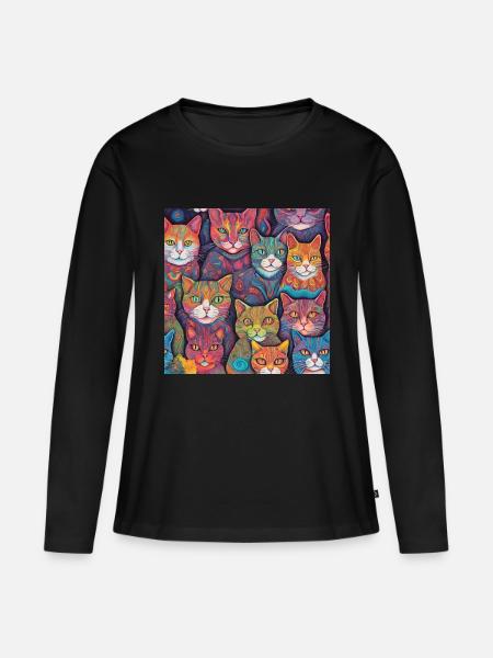 Bunte Katzen - Frauen Premium Bio Langarmshirt - Schwarz