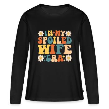 À l’époque de ma femme gâtée - T-shirt manches longues Premium bio Femme - noir - Devant - Julia (174cm)