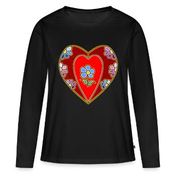 Herz - Frauen Premium Bio Langarmshirt - Schwarz - Vorne - Julia (174cm)