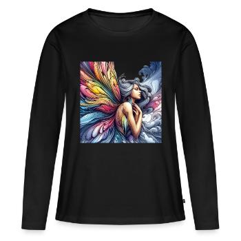 Ailes de la fée papillon - T-shirt manches longues Premium bio Femme - noir - Devant - Julia (174cm)