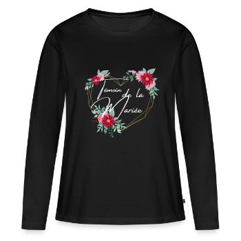 Bride's best man floral heart - matching tshirt - Women's Premium Organic Long Sleeve Shirt - black - Front - Julia (174cm)