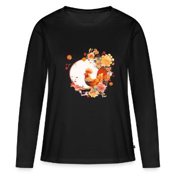 Coq du nouvel an chinois - T-shirt manches longues Premium bio Femme - noir - Devant - Julia (174cm)