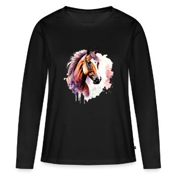 Gallop in Style: Majestic Horse Head Sculpture - Frauen Premium Bio Langarmshirt - Schwarz - Vorne - Julia (174cm)