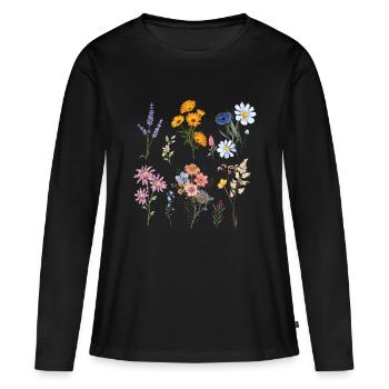 Botanische Wildblumen - Frauen Premium Bio Langarmshirt - Schwarz - Vorne - Julia (174cm)