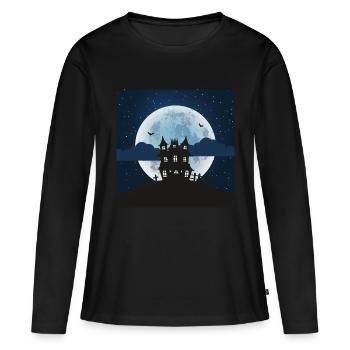 Maison hantée avec pleine lune rougeoyante - T-shirt manches longues Premium bio Femme - noir - Devant - Julia (174cm)